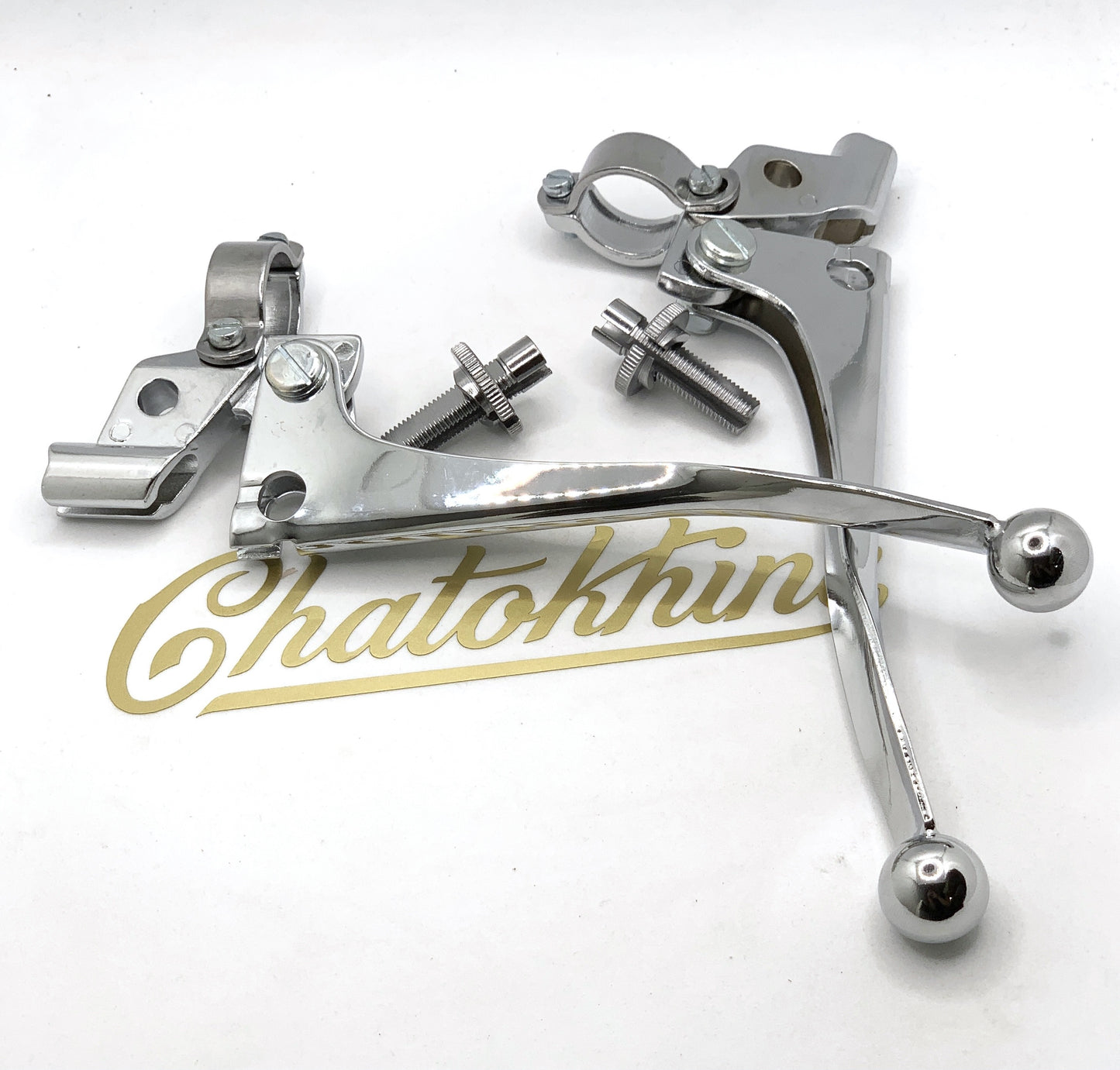 Paire leviers chromés avec boules + tendeurs type origine (22mm)